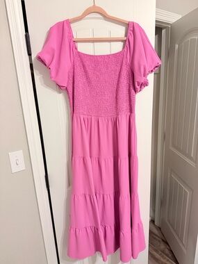Pink Tiered Smocked Bodice Dress